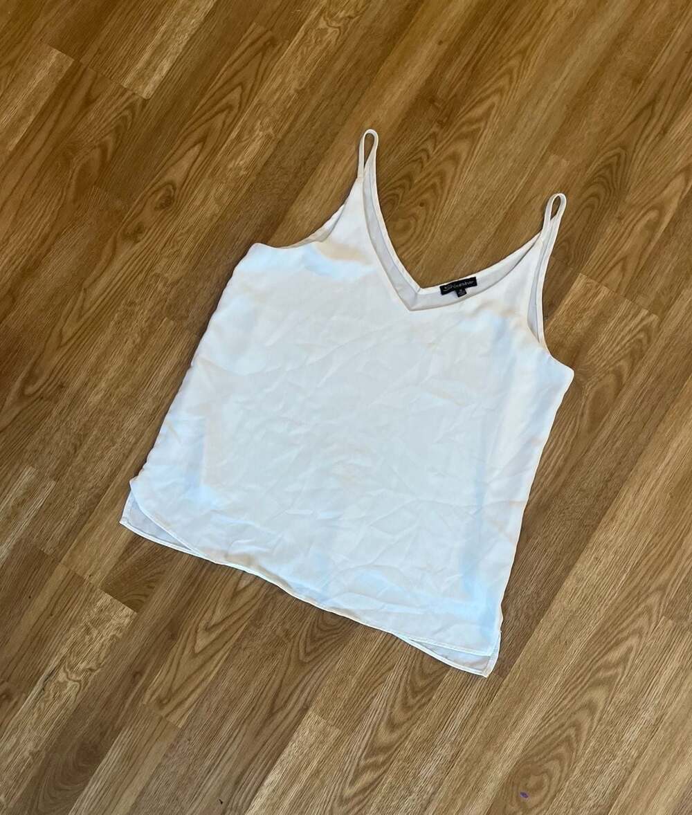Shinestar White V-Neck Spaghetti Strap Satin Camisole Tank Top